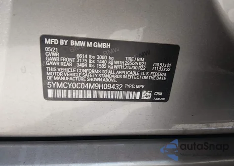 2021 BMW X6 M z USA, uszkodzony, nr VIN 5YMCY0C04M9H09432